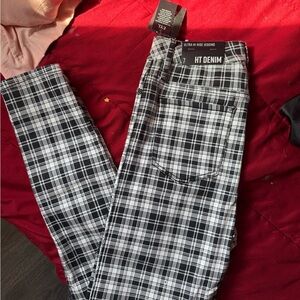 Plaid black and white checkered jeans